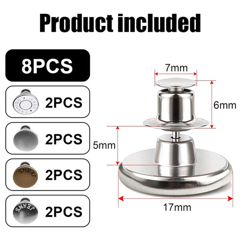 TOOVREN Upgraded Button Pins for Jeans No Sew 8 Sets Pant Jean Buttons Extender Adjustable Removable Metal Adds Pants Waist Tightener Pin to Make ...